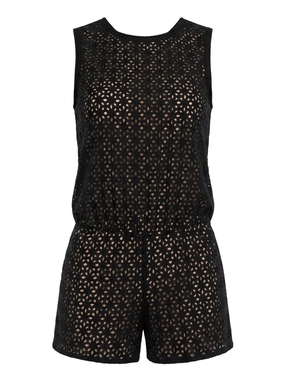 MAJE Black Eyelet Cotton Combishort Romper Spring Summer Sleeveless Size XS